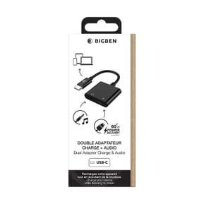 BigBen Connected Adaptateur Audio USB-C vers Jack 3.5mm et Charge USB-C 60W Compact 12cm Noir — image 4