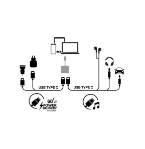 BigBen Connected Adaptateur Audio USB-C vers USB-C et Charge USB-C 60W Compact 12cm Noir