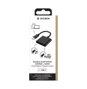 BigBen Connected Adaptateur Audio USB-C vers USB-C et Charge USB-C 60W Compact 12cm Noir