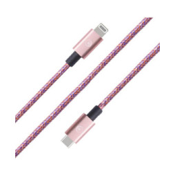 BigBen Connected Câble Tissé USB C/Lightning 2m - 3A Rose