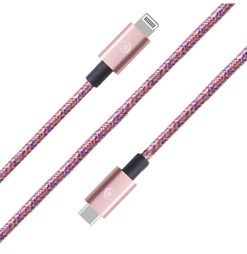 BigBen Connected Câble Tissé USB C/Lightning 2m - 3A Rose