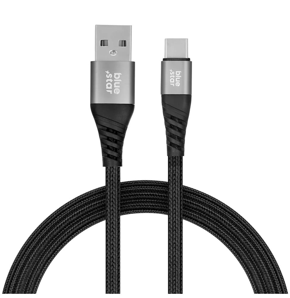 Blue Star Câble USB vers USB-C 3A Charge Synchronisation Nylon Tressé 1.2m Noir