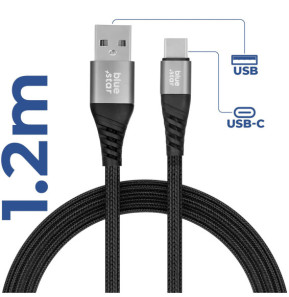 Blue Star Câble USB vers USB-C 3A Charge Synchronisation Nylon Tressé 1.2m Noir