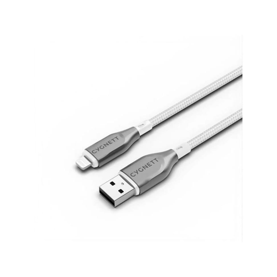 CYGNETT Câble Lightning vers USB-A 2,4A 12W Série Armoured Charge et Synchronisation 1m Blanc — image 1