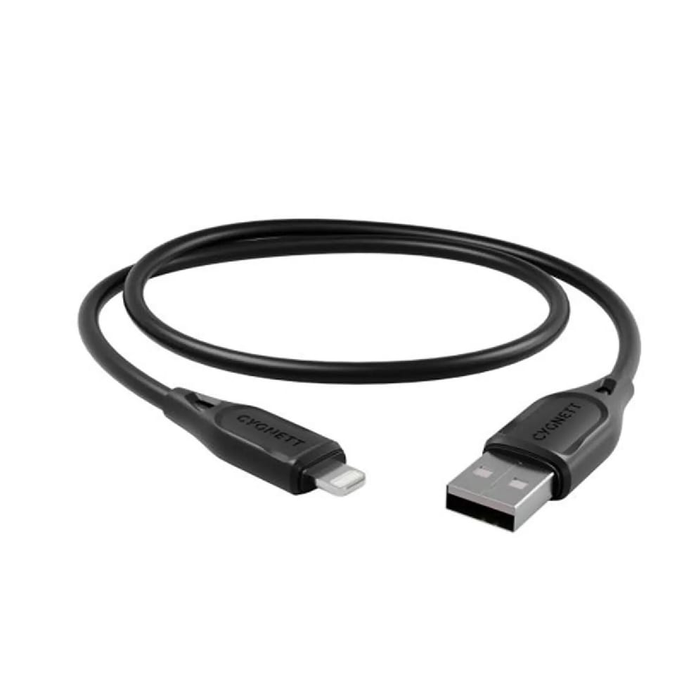 CYGNETT Câble Lightning vers USB-A Charge et Transfert 2.4A 12W Essentials 1m Noir — image 1