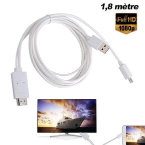 Adaptateur smartphone HDTV MHL (Micro USB vers HDMI) pour Samsung Galaxy S 3/4/5 et Note 2/3 - (1,8 m)