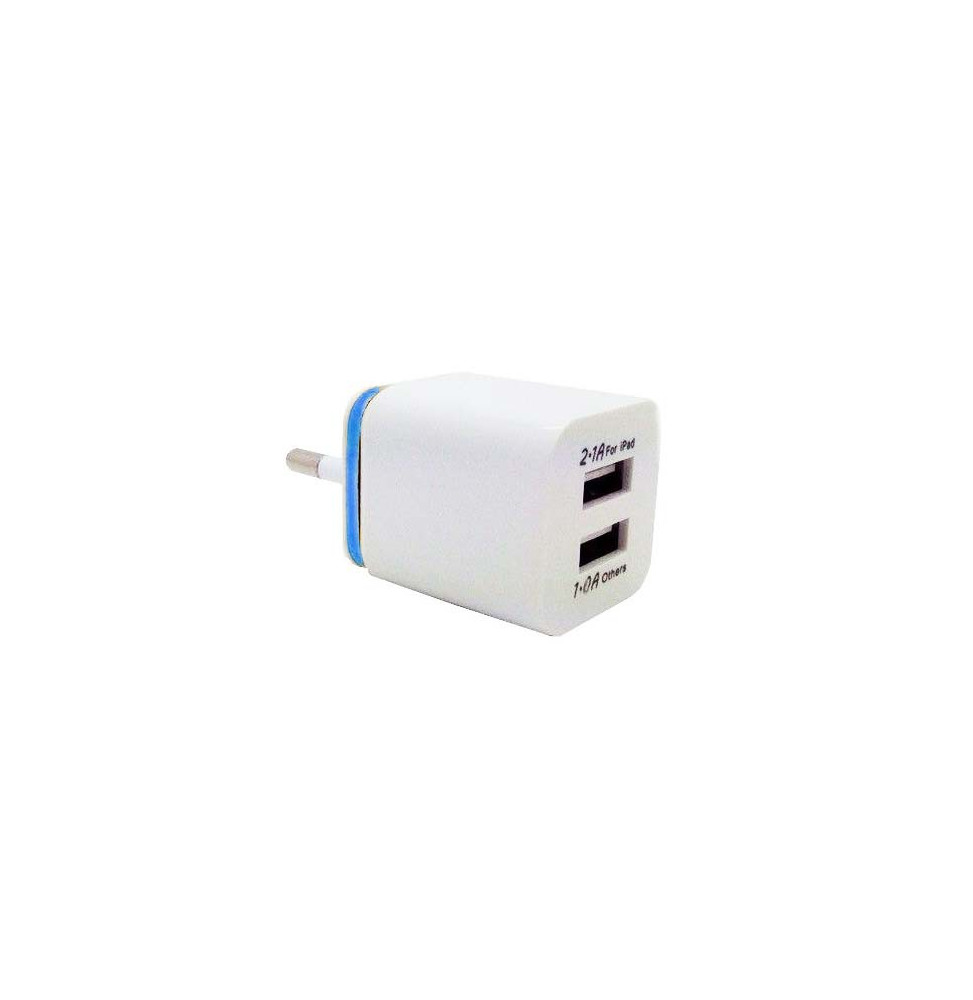 Adaptateur secteur Double USB ( 1x USB 5V 2.1A pour iPad - 2x USB 1.0A pour smartphones et tablettes)