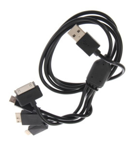 Câble USB 5-en-1 pour iPad, iPod et iPhone + Smartphones Mini et Micro USB + Galaxy Tab 30-pin