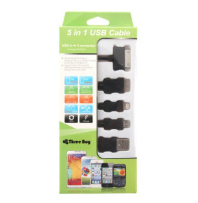 Câble USB 5-en-1 pour iPad, iPod et iPhone + Smartphones Mini et Micro USB + Galaxy Tab 30-pin