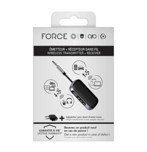 FORCE PLAY Adaptateur Audio Bluetooth 2-en-1 Emetteur et Récepteur Jack 3.5mm Noir