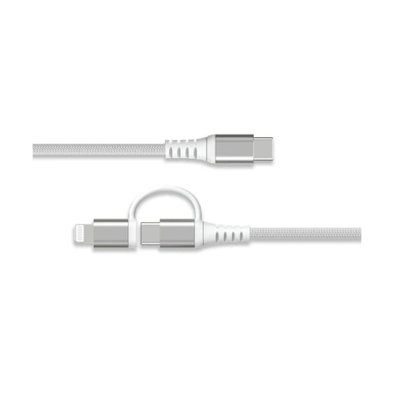 Force Power Câble 2 en 1 USB-C/Lightning MFi vers USB-C 3A PD 60W Renforcé 1,2m Blanc