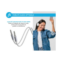 Force Power Câble Audio Jack 3.5mm vers Jack 3.5mm en Nylon Tissé Renforcé 1,2m Blanc
