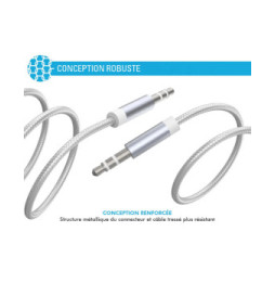 Force Power Câble Audio Jack 3.5mm vers Jack 3.5mm en Nylon Tissé Renforcé 1,2m Blanc