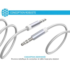 Force Power Câble Audio Jack 3.5mm vers Jack 3.5mm en Nylon Tissé Renforcé 3m Blanc — image 4