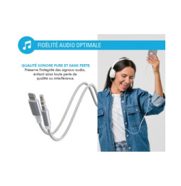 Force Power Câble Audio Lightning vers Jack 3.5mm en Nylon Tissé Renforcé 1,2m Blanc