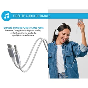 Force Power Câble Audio Lightning vers Jack 3.5mm en Nylon Tissé Renforcé 1,2m Blanc — image 3
