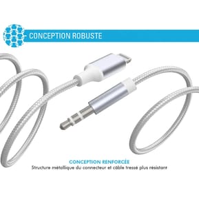 Force Power Câble Audio Lightning vers Jack 3.5mm en Nylon Tissé Renforcé 1,2m Blanc — image 4