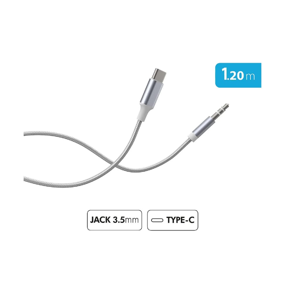 Force Power Câble Audio USB-C vers Jack 3.5mm en Nylon Tissé Renforcé 1,2m Blanc — image 2