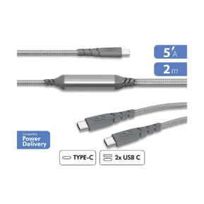 Force Power Câble Duo USB-C vers USB-C 100W 5A Ultra-Renforcé Charge et Synchronisation 2m Gris — image 2