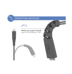Force Power Câble Lightning MFi vers USB-C 3A Ultra-Renforcé Charge et Synchronisation 1,2m Gris