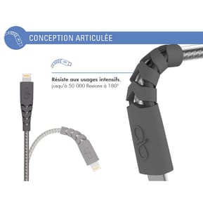 Force Power Câble Lightning MFi vers USB-C 3A Ultra-Renforcé Charge et Synchronisation 1,2m Gris — image 4