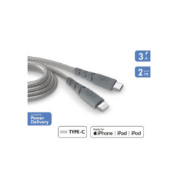 Force Power Câble Lightning MFi vers USB-C 3A Ultra-Renforcé Charge et Synchronisation 2m Gris