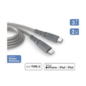 Force Power Câble Lightning MFi vers USB-C 3A Ultra-Renforcé Charge et Synchronisation 2m Gris — image 2