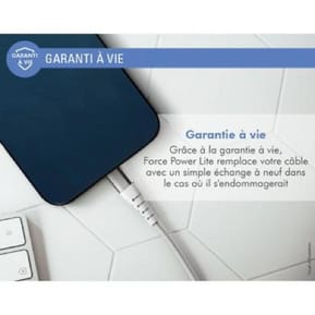 Force Power Câble Renforcé USB A / Lightning 2.4A Résistant à 12 000 Flexions MFi 1.2m Blanc — image 4