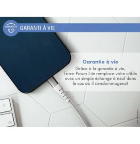 Force Power Câble Renforcé USB A / Lightning 2.4A Résistant à 12 000 Flexions MFi 1.2m Blanc
