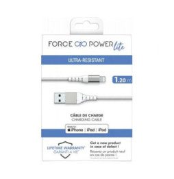 Force Power Câble Renforcé USB A / Lightning 2.4A Résistant à 12 000 Flexions MFi 1.2m Blanc