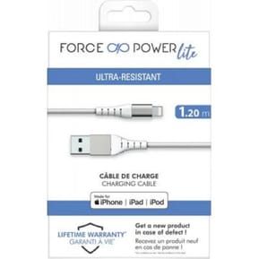 Force Power Câble Renforcé USB A / Lightning 2.4A Résistant à 12 000 Flexions MFi 1.2m Blanc — image 5