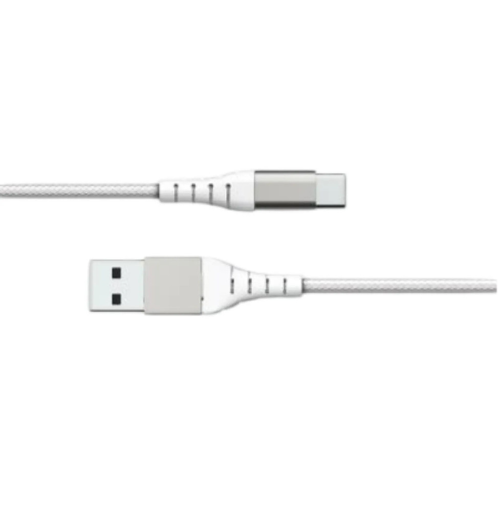 Force Power Câble Renforcé USB A / USB C 1.2m 3A 15W Résistant à 12 000 Flexions Blanc