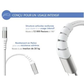 Force Power Câble Renforcé USB A / USB C 1.2m 3A 15W Résistant à 12 000 Flexions Blanc — image 3