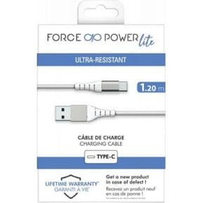 Force Power Câble Renforcé USB A / USB C 1.2m 3A 15W Résistant à 12 000 Flexions Blanc — image 5