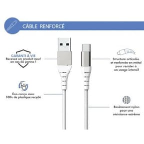 Force Power Câble Renforcé USB A / USB C 2m 3A 15W Résistant à 12 000 Flexions Blanc — image 2