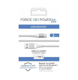 Force Power Câble Renforcé USB A / USB C 2m 3A 15W Résistant à 12 000 Flexions Blanc
