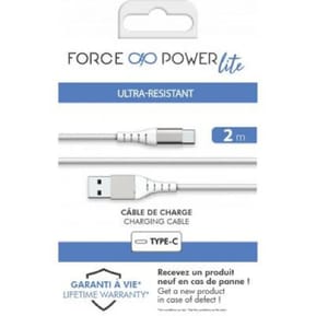 Force Power Câble Renforcé USB A / USB C 2m 3A 15W Résistant à 12 000 Flexions Blanc — image 5