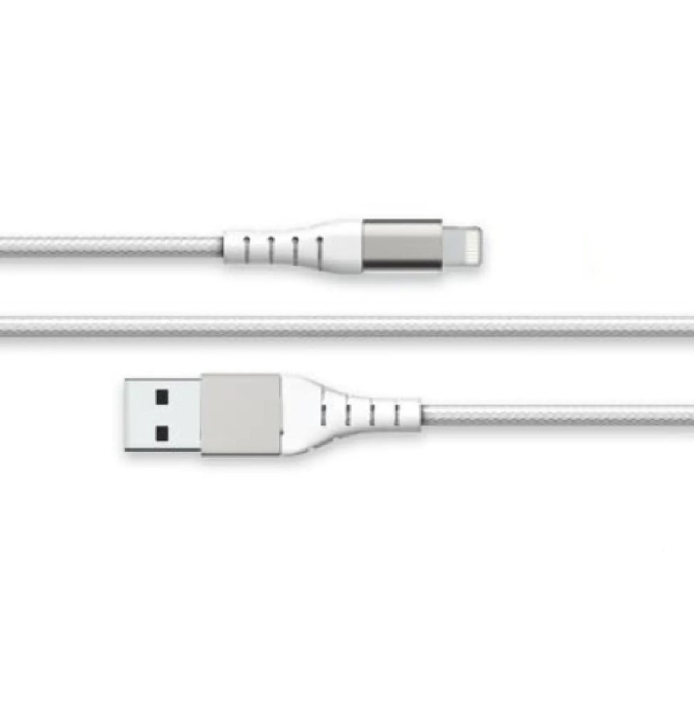 Force Power Câble Renforcé USB A/Lightning 2m - 2.4A Blanc Blanc