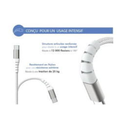 Force Power Câble Renforcé USB A/Lightning 2m - 2.4A Blanc Blanc