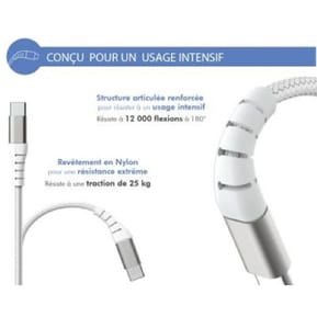 Force Power Câble Renforcé USB A/Lightning 2m - 2.4A Blanc Blanc — image 3