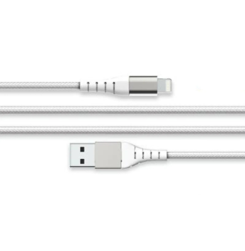Force Power Câble Renforcé USB A/Lightning 3m - 2.4A Blanc Blanc