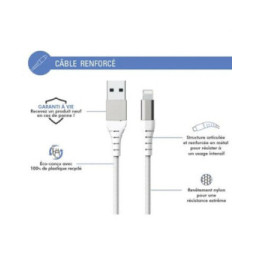 Force Power Câble Renforcé USB A/Lightning 3m - 2.4A Blanc Blanc