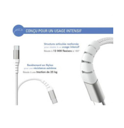 Force Power Câble Renforcé USB A/USB C 3m - 3A Blanc Blanc