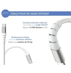 Force Power Câble Renforcé USB A/USB C 3m - 3A Blanc Blanc