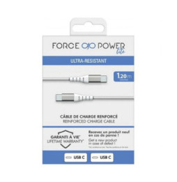 Force Power Câble Renforcé USB C / USB C 3A 60W Résistant à 12 000 Flexions 1.2m Blanc