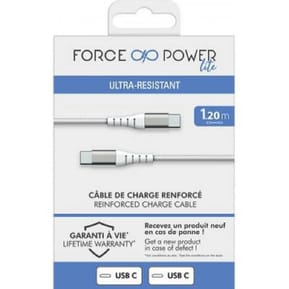 Force Power Câble Renforcé USB C / USB C 3A 60W Résistant à 12 000 Flexions 1.2m Blanc — image 5