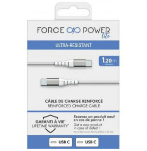 Force Power Câble Renforcé USB C / USB C 3A 60W Résistant à 12 000 Flexions 1.2m Blanc