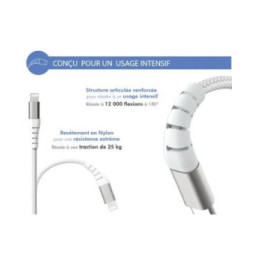 Force Power Câble Renforcé USB C/Lightning 1,2m - 3A Blanc