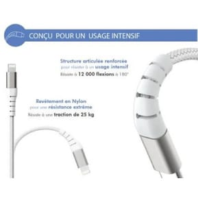 Force Power Câble Renforcé USB C/Lightning 1,2m - 3A Blanc — image 3