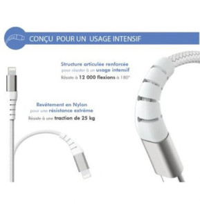 Force Power Câble Renforcé USB C/Lightning 1,2m - 3A Blanc